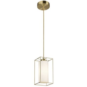Brilliant Leuchten Lámpara colgante Dolly con jaula geométrica dorada y pantalla blanca