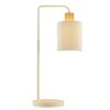 Brilliant Leuchten Lámpara de mesa Arlo con brazo curvo y pantalla beige cilíndrica