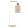 Brilliant Leuchten Lámpara de mesa Arlo con brazo curvo y pantalla beige cilíndrica