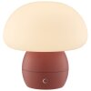 Brilliant lámpara de mesa Dupos con forma de seta, base roja, LED cálida de 2700 Kelvin