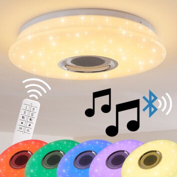 HEMLO Lámpara de Techo LED Blanca, 1 luz, Mando a distancia, Cambia de color