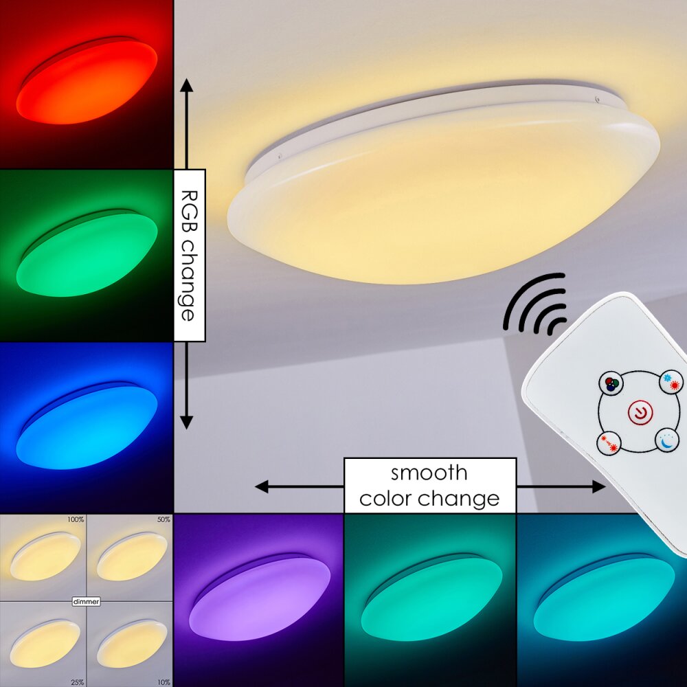Brighton Lámpara de Techo LED Blanca, 1 luz, Mando a distancia, Cambia de color main product photo