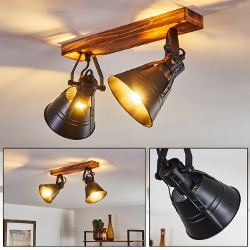 Berkeley Lámpara de Techo Madera oscura, Negro, 2 luces