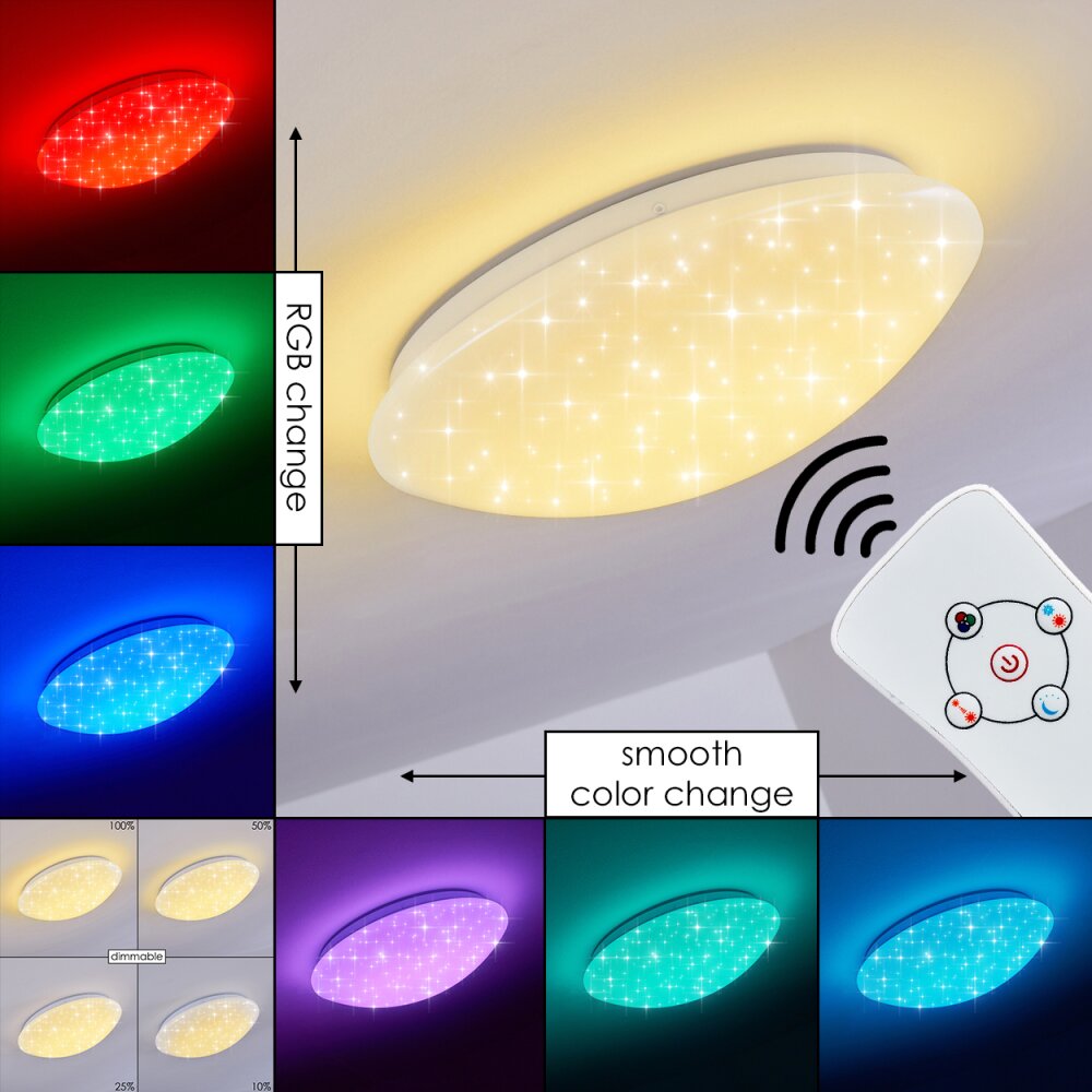 Brighton Star Lámpara de Techo LED Blanca, 1 luz, Mando a distancia, Cambia de color main product photo