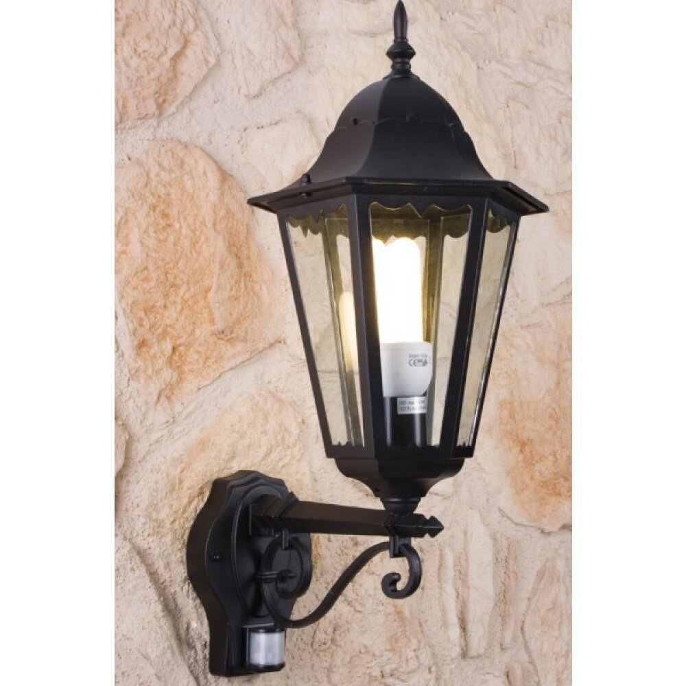 Lutec BRISTOL Aplique para exterior Negro, Transparente, claro, 1 luz, Sensor de movimiento main product photo