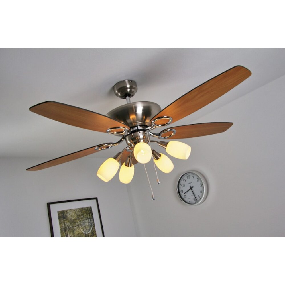 Globo JERRY Ventilador Cromo, Acero inoxidable, Níquel-mate, 5 luces main product photo
