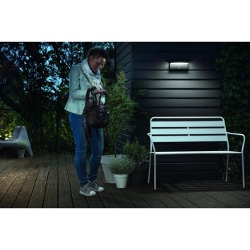 Philips Bustan Aplique para exterior LED Antracita, 2 luces, Sensor de movimiento