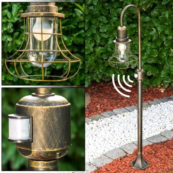 BORKAN Poste de Jardín Marrón, oro, 1 luz, Sensor de movimiento