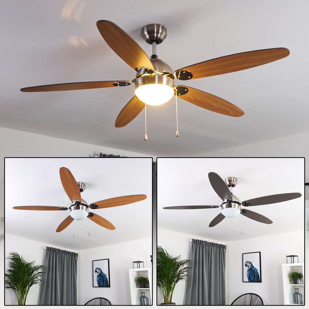 Valeria Ventilador de techo Cromo, Madera clara, Níquel-mate, 1 luz main product photo
