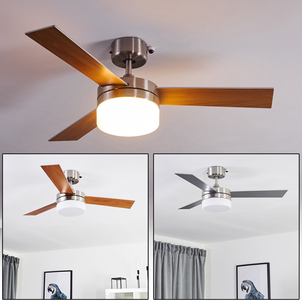 Vevey Ventilador de techo Madera clara, Níquel-mate, Plata, 2 luces, Mando a distancia main product photo