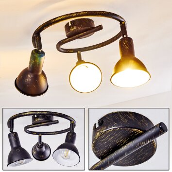 Polmak Lámpara de Techo Negro-dorado, 3 luces