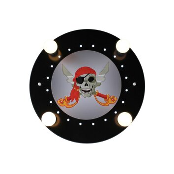 Elobra PIRATENKOPF Lámpara de Techo Negro, 4 luces