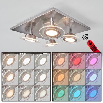Marsen Lámpara de Techo LED Níquel-mate, 4 luces, Mando a distancia, Cambia de color