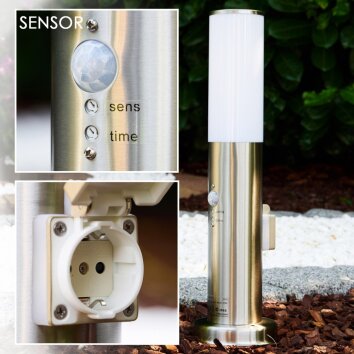 Caserta Balizas de exterior, Lámpara de pie, Iluminación de caminos Acero inoxidable, 1 luz, Sensor de movimiento