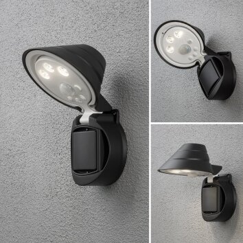 Konstsmide Prato Aplique LED Negro, 1 luz, Sensor de movimiento