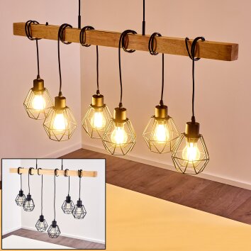 Barbengo Lámpara Colgante Madera clara, Negro, 6 luces