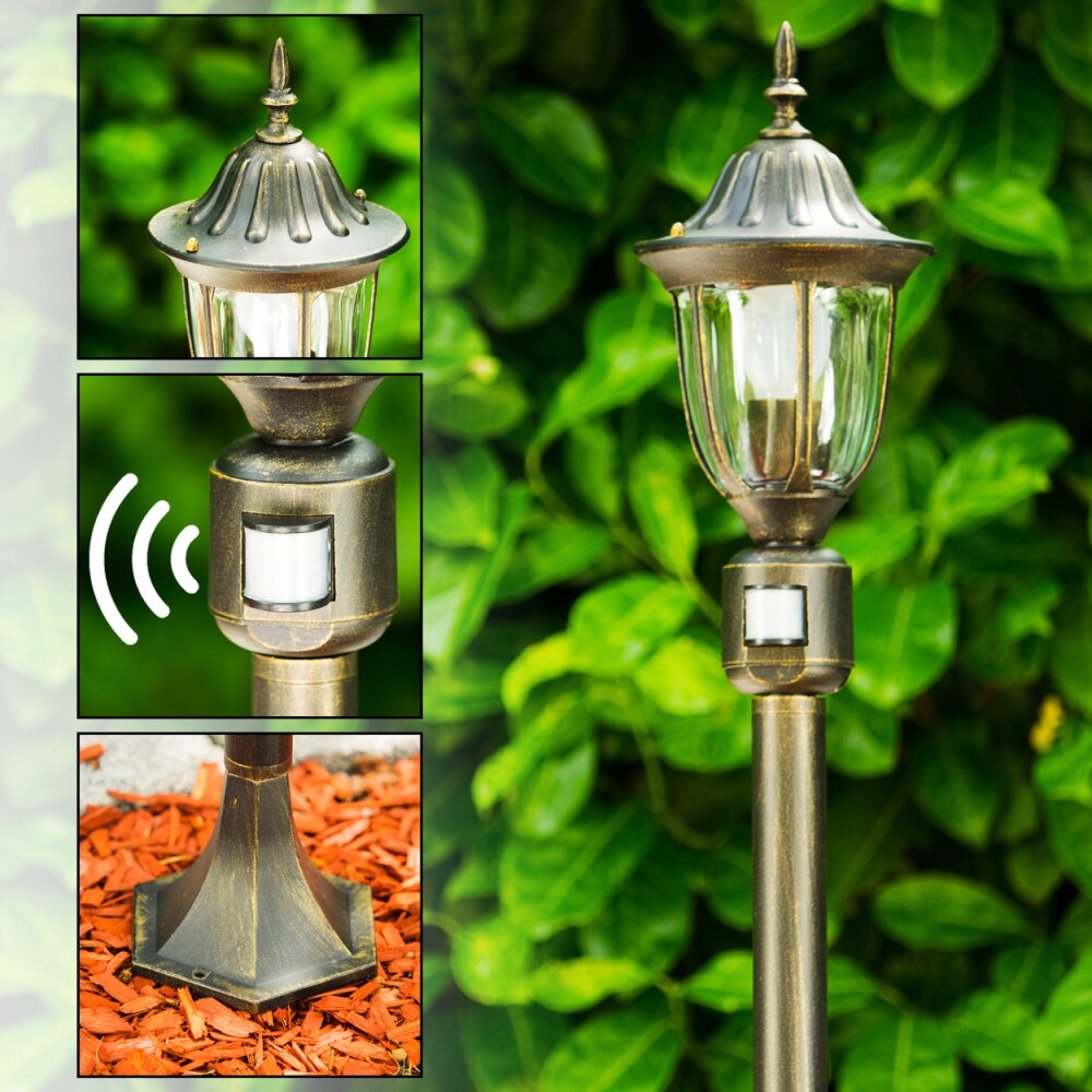 Ribadeo Poste de Jardín Negro-dorado, 1 luz, Sensor de movimiento main product photo