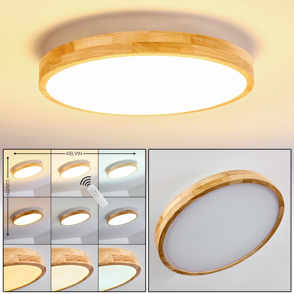Bagaha Lámpara de Techo LED Madera clara, 1 luz, Mando a distancia main product photo