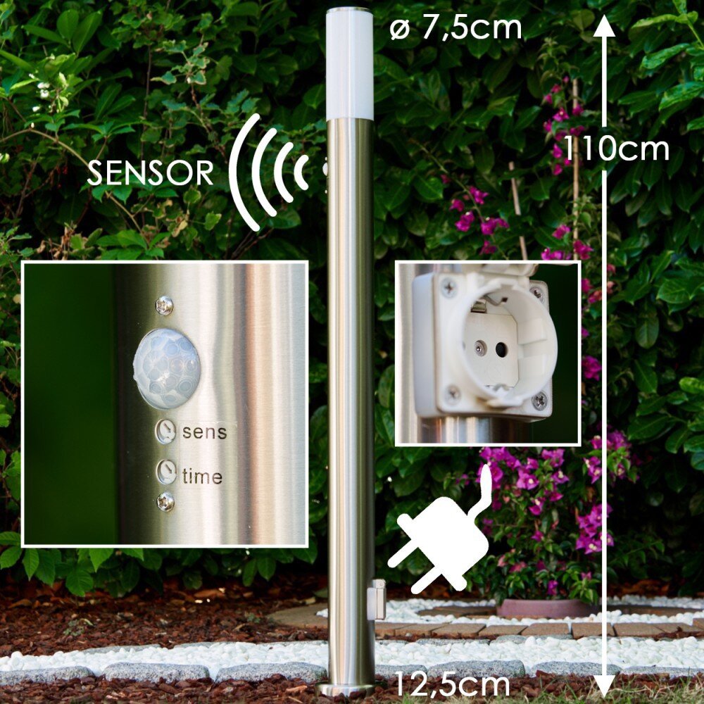 Caserta Lámpara de pie para exterior Acero inoxidable, 1 luz, Sensor de movimiento main product photo