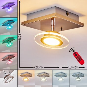 Marsen Lámpara de Techo LED Níquel-mate, 1 luz, Mando a distancia, Cambia de color